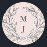 Blush Rustic Monogram Wreath Sticker<br><div class="desc">**Change the accent colour of this whole invitation suite by using the "Customise It!" button and tailor all of the items to your event!** Perfect for a rustic country barn wedding with a modern twist, this wedding suite features a hand-drawn wreath of branches and the couple's monogram with modern and...</div>