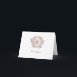 Blush Rustic Monogram Wreath Thank You Note Card<br><div class="desc">An elegant hand-drawn wreath of branches frame a simple two letter vertical monogram to give these wedding thank you notes a rustic feel.</div>