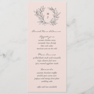 Blush Rustic Monogram Wreath Weddin Reception Menu