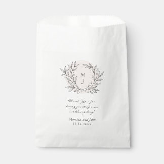 Blush Rustic Monogram Wreath Wedding Favour Bag