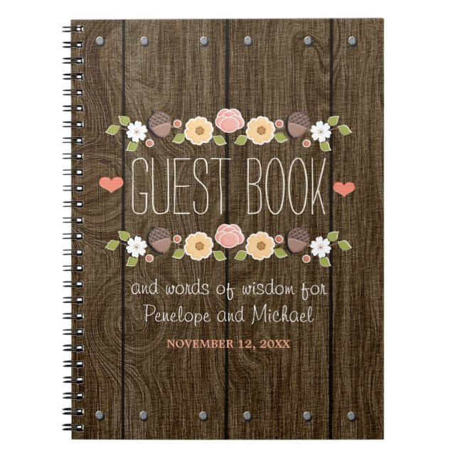 Blush Rustic Wood Fall Wedding Guest Book (Front)