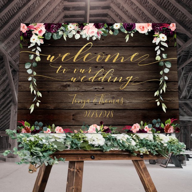 Blush Rustic Wood Gold Fancy Calligraphy Welcome Poster (Creator Uploaded)