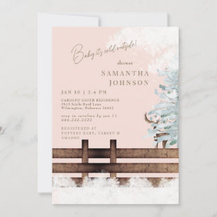 Blush Rustic Woodland Baby it's Cold Outside Invitation