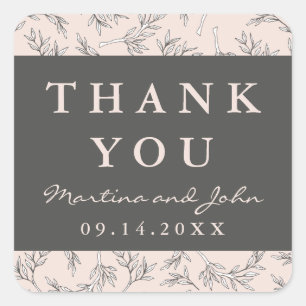 Blush Rustic Wreath Custom Thank You Square Sticker
