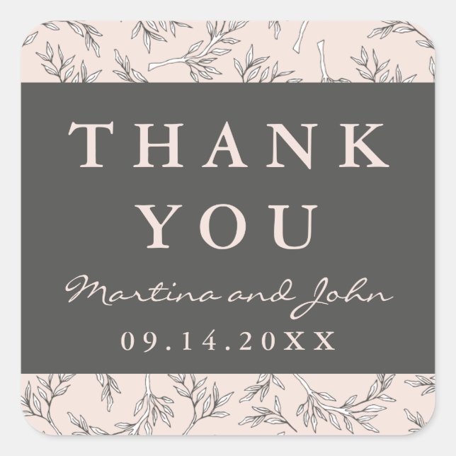 Blush Rustic Wreath Custom Thank You Square Sticker (Front)