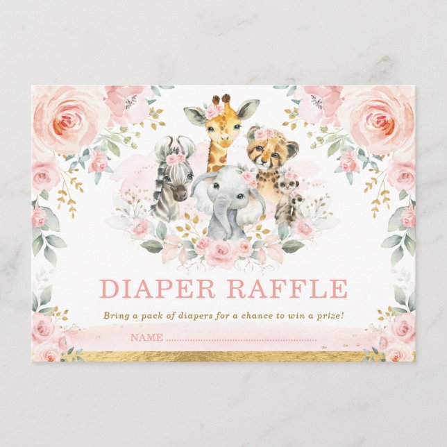 Blush Safari Jungle Baby Girl Shower Diaper Raffle Enclosure Card (Front)
