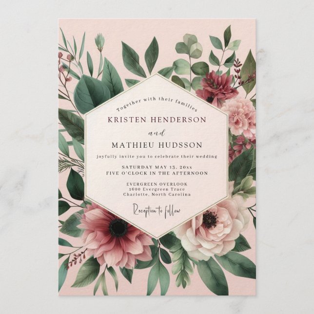 Blush Sage Anemone Wedding Invitation (Front)