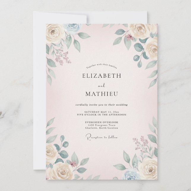 Blush Sage Bloom Wedding Invitation (Front)