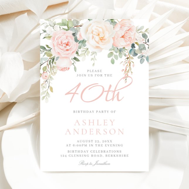 Blush & Sage Elegant Floral 40th Birthday Party Invitation (Creator Uploaded)