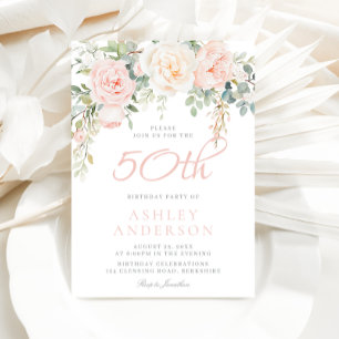Blush & Sage Elegant Floral 50th Birthday Party Invitation