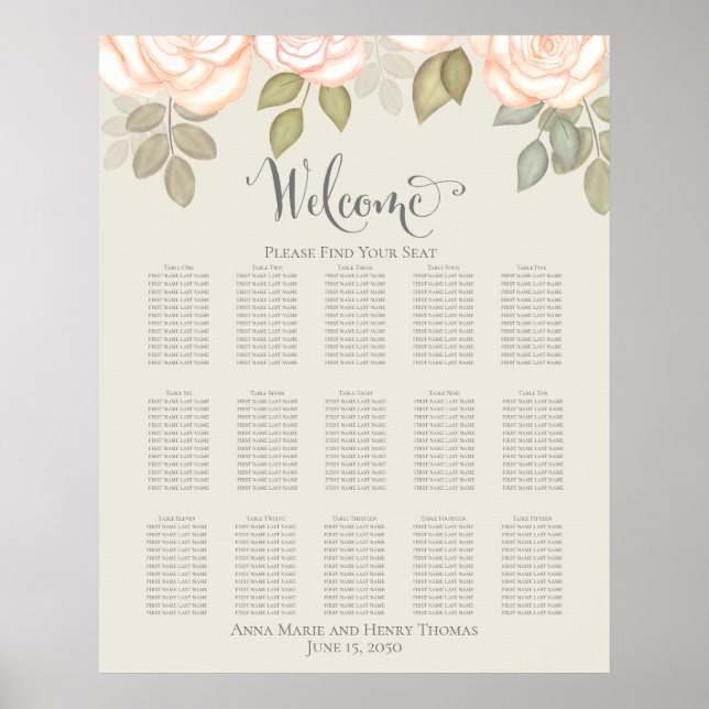 Blush Sage Floral Watercolor Wedding Seating Chart (Front)