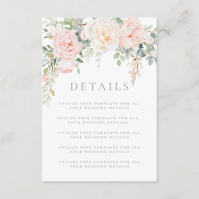 Blush & Sage Floral Wedding Details Enclosure Card (Front)
