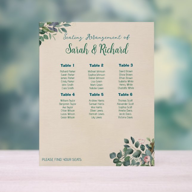 Blush Sage Floral Wedding Seating Chart (Neutral)