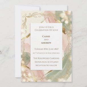 Blush Sage Gold Vine Wedding Invitation