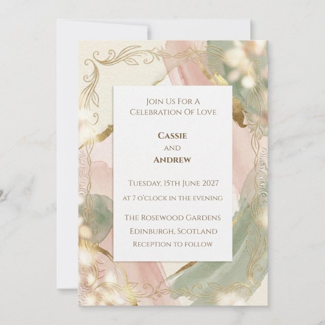 Blush Sage Gold Vine Wedding Invitation (Front)