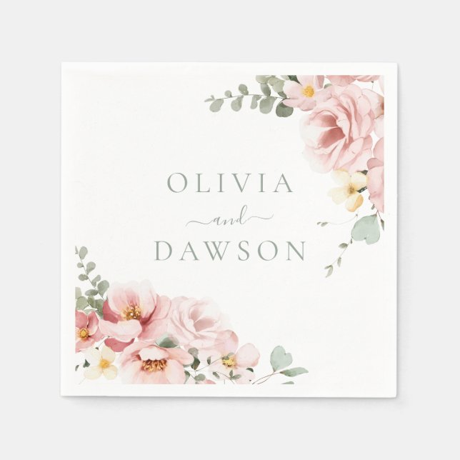 Blush & Sage Green Divine Elegance Wedding Napkin (Front)
