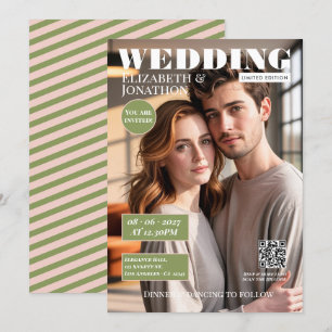 Blush & Sage Green Magazine Wedding Photo Invitation