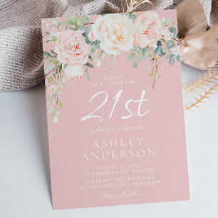 Blush & Sage Modern Girls 21st  Birthday Party Invitation