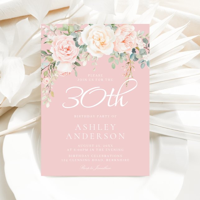 Blush & Sage Modern Womans 30th Birthday Party Invitation (Creator Uploaded)