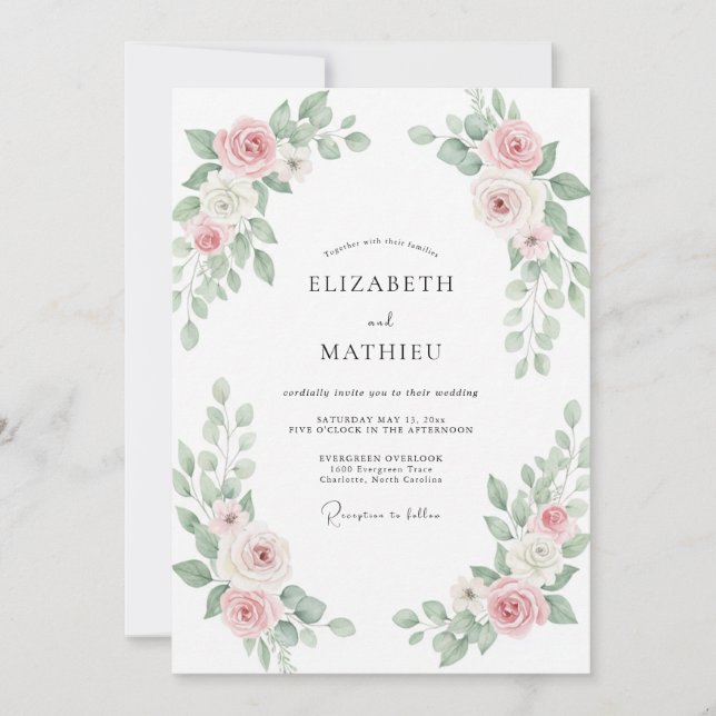 Blush Sage Painted Wedding Invitation (Front)