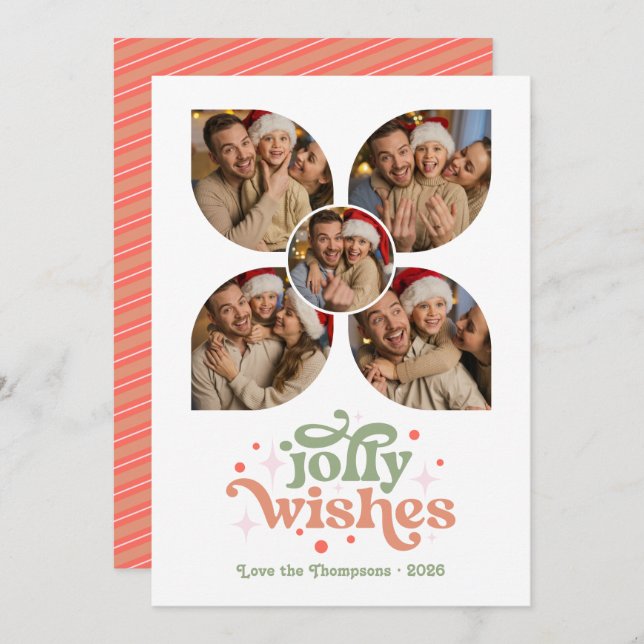 Blush & Sage Retro Photo Collage Christmas Holiday Card (Front/Back)