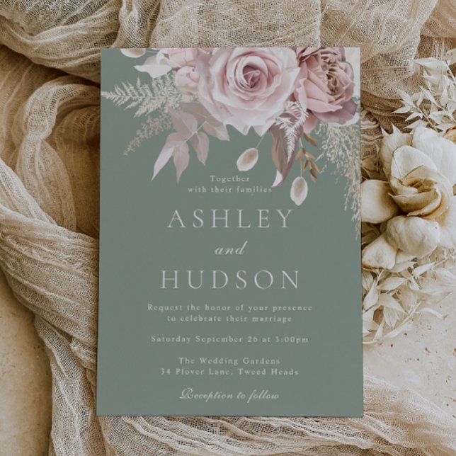 Blush & Sage Roses Boho Wedding Invitation (Creator Uploaded)