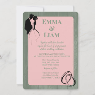 Blush Sage Rustic Multi-Color Silhouette Wedding Invitation