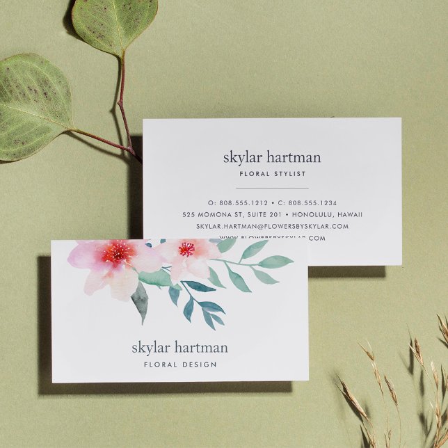 Blush & Sage Watercolor Floral Business Card (Creator Uploaded)