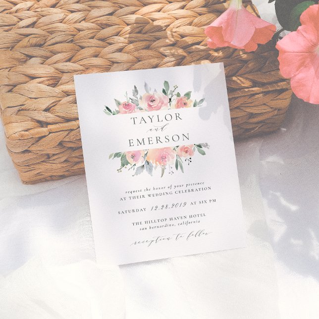 Blush & Sage Watercolor Floral Wedding Invitations (Creator Uploaded)