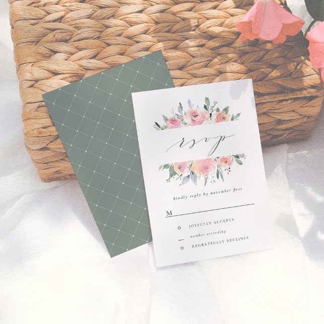 Blush & Sage Watercolor Floral Wedding RSVP Card (Creator Uploaded)