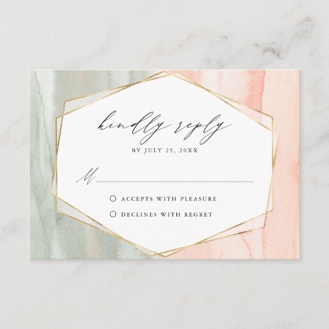 Blush & Sage Watercolor Geometric Wedding RSVP Enclosure Card (Front)