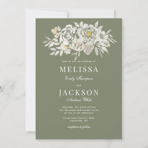Blush & Sage Watercolor Roses Wedding Invitation 