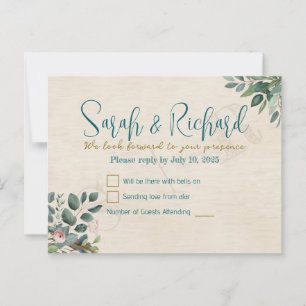Blush & Sage with Watercolor Foliage Wedding RSVP Postcard