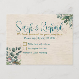 Blush & Sage with Watercolor Foliage Wedding RSVP Postcard