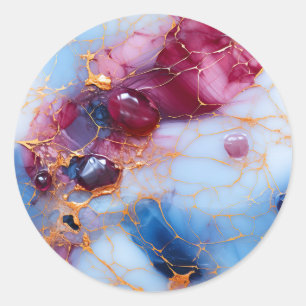 Blush & Sapphire Marble with Gold Veins Classic Round Sticker