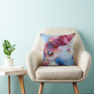 Blush & Sapphire Marble with Gold Veins Cushion