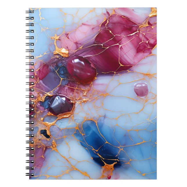 Blush & Sapphire Marble with Gold Veins Notebook (Front)