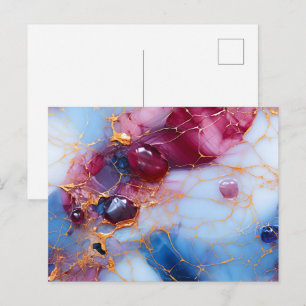 Blush & Sapphire Marble with Gold Veins Postcard