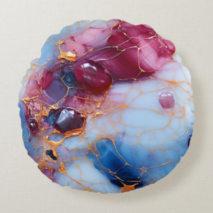 Blush & Sapphire Marble with Gold Veins Round Cushion