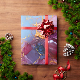 Blush & Sapphire Marble with Gold Veins Wrapping Paper
