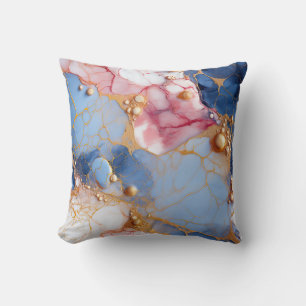 Blush & Sapphire Marble with Golden Pearls Cushion