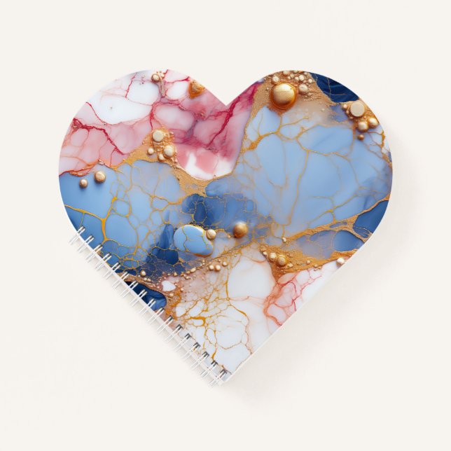 Blush & Sapphire Marble with Golden Pearls Notebook (Front)