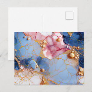 Blush & Sapphire Marble with Golden Pearls Postcard