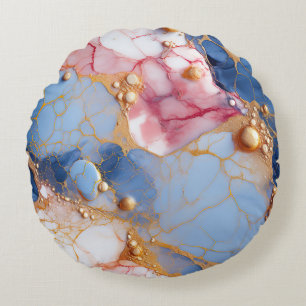 Blush & Sapphire Marble with Golden Pearls Round Cushion