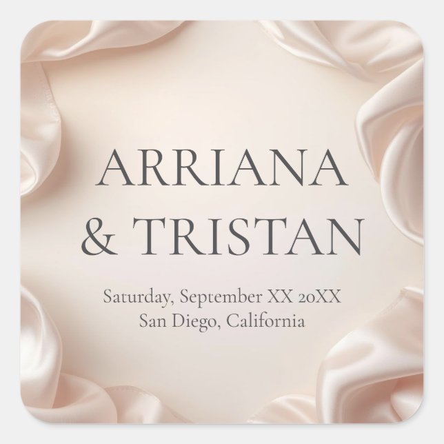 Blush Satin Fabric Elegant Wedding Square Sticker (Front)