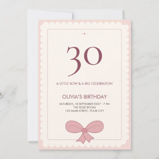 Blush Scallop Bow Elegant Milestone Birthday Invitation