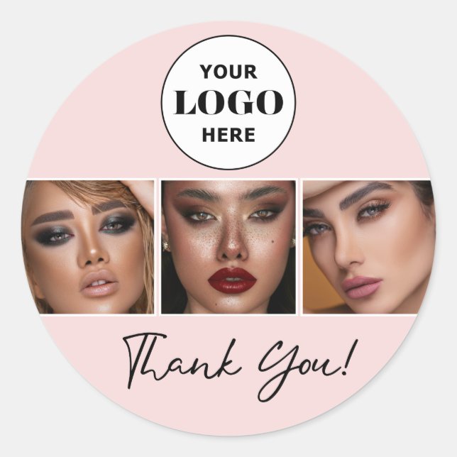 Blush Script Logo Photo Makeup Thank You Classic Round Sticker (Front)
