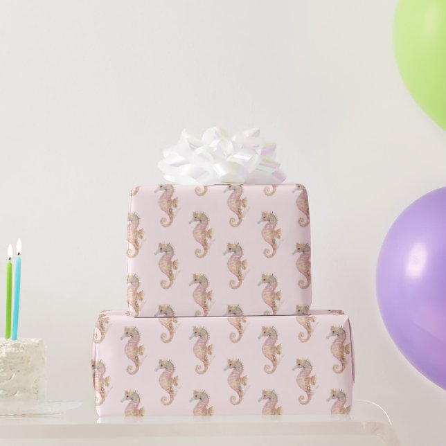 Blush Sea Horses Wrapping Paper (Party Gifts)