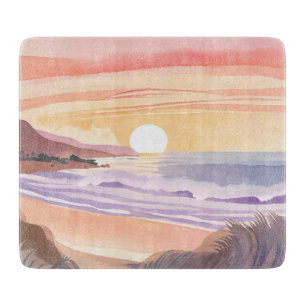 Blush Sea Sunset Beach Watercolor Painting Cutting Board