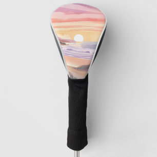 Blush Sea Sunset Beach Watercolor Painting Golf Head Cover